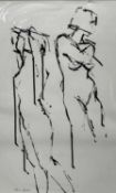 Ann Symes (Contemporary) pen and ink, 'Angie', signed, artists label verso, 50cm x 30cm, with mount,