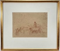 *Peggy Somerville (1918-1975) red chalk sketch - Horse and Cart, 19cm x 26cm, in glazed gilt frame