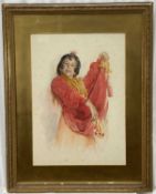Gaston Vuillier (1847-1915) watercolour - a female dancer, signed and inscribed Grenade, in glazed g