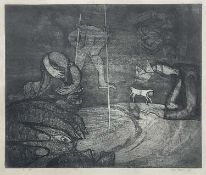 20th century Surrealist limited edition monochrome print, trial proof 1/5, 25cm x 30cm, glazed frame