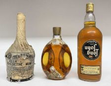 Three bottles: Dimple Haig Whisky, Long John Scotch Whisky, and a bottle of Benedictine