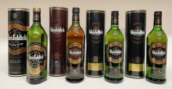 Four bottles, Glenfiddich Solera Reserve 15 years old (1), 12 years old (2) and Special Old Reserve,