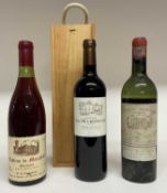 Three bottles comprising: Chateau Margaux Premier Grand Cru 1961 (very low level), Chateau de Monthe