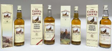 Four bottles, The Famous Grouse, three 70cl. and one 1 litre bottle, each in original card boxes