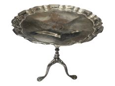 Edwardian miniature silver tripod wine table with piecrust edge (Sheffield 1908)