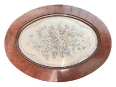 Italian silver (925) oval plaque with embossed floral decoration in glazed frame / tray