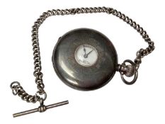 Silver half hunter Vertex pocket watch (Birmingham 1949), on a white metal watch chain