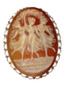 Carved shell cameo brooch in 9ct gold mount