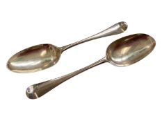 Pair of Georgian silver Hanoverian pattern tablespoons (London hallmarks rubbed)