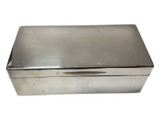 Silver cigarette box with two division wood lined interior (Birmingham hallmarks, rubbed), 18cm x 8.