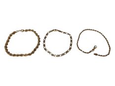 9ct gold rope twist chain bracelet, 19.5cm, one other 9ct gold bracelet, 18cm, and a 14ct gold brace