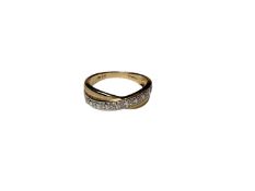 9ct gold diamond set double band cross-over ring