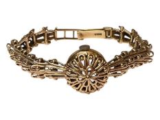 Ladies 9ct gold filigree bracelet Elco wristwatch with concealed dial