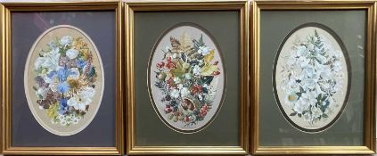 Gabrielle Bordewich, three watercolours - Floral Arrangements, Autumn and Summer, 27cm x 19cm, with