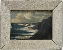 Impressionist school, mid 20th century, impasto oil on board, sea scape, 23.5cm x 33cm, signed, heav