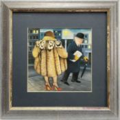 Beryl Cook, ‘My Fur Coat’, print on card, 14.5cm x 15cm, in glazed frame.
