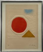 Raoul Lazar (b. 1938) etching, Abstract, signed, 38cm x 28cm, in glazed frame.