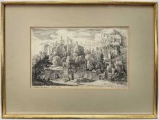 Hermann van Swanevelt (c.1603/04-c.1655) black and white etching - Classical Landscape, 16.5cm x 27.