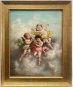 Charles Augustus H. Lutyens (1829-1915) oil on canvas, Cherubs with a Basket of Apples, 33.5cm x 26c