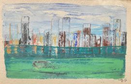 Jeremy Mason, contemporary, oil on paper - 'From the roof of the Metropolitan, New York', signed and
