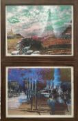 Rosie Childs - pair of photo montages, Paris and London,27cm x 37cm, in glazed frames. (2)
