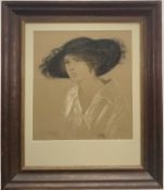 Lois Ball, pastel portrait of a young woman - Miss Bancroft, signed and dated 1916, exhibition label