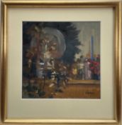 Bill Dean oil, Mantleshelf, 14cm x 14cm, signed, in glazed frame.