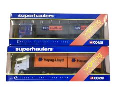 Corgi Superhaulers 1:64 scale diecast articulated lorries including Scania Hapag-Lloyd skeletal trai