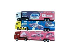 Corgi 1:64 scale diecast articulated lorries including DAF Budweiser racing team trailer, DAF Kleene