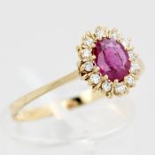Damenring, 14 kt Gelbgold, mit kleinen Diamanten und 1 wohl Rubin, punziert, ca. 2,1 g, RM 59