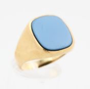 Herrenring, 14 kt Gelbgold, mit Lagenstein Platte (Stein mit Gebrauchsspuren), punziert, ca. 7,8