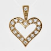 Anhänger Herz, 8 kt Gelbgold, in Form eines Herzens, mit kleinen Glassteinen, punziert, L. 2,2 cm,