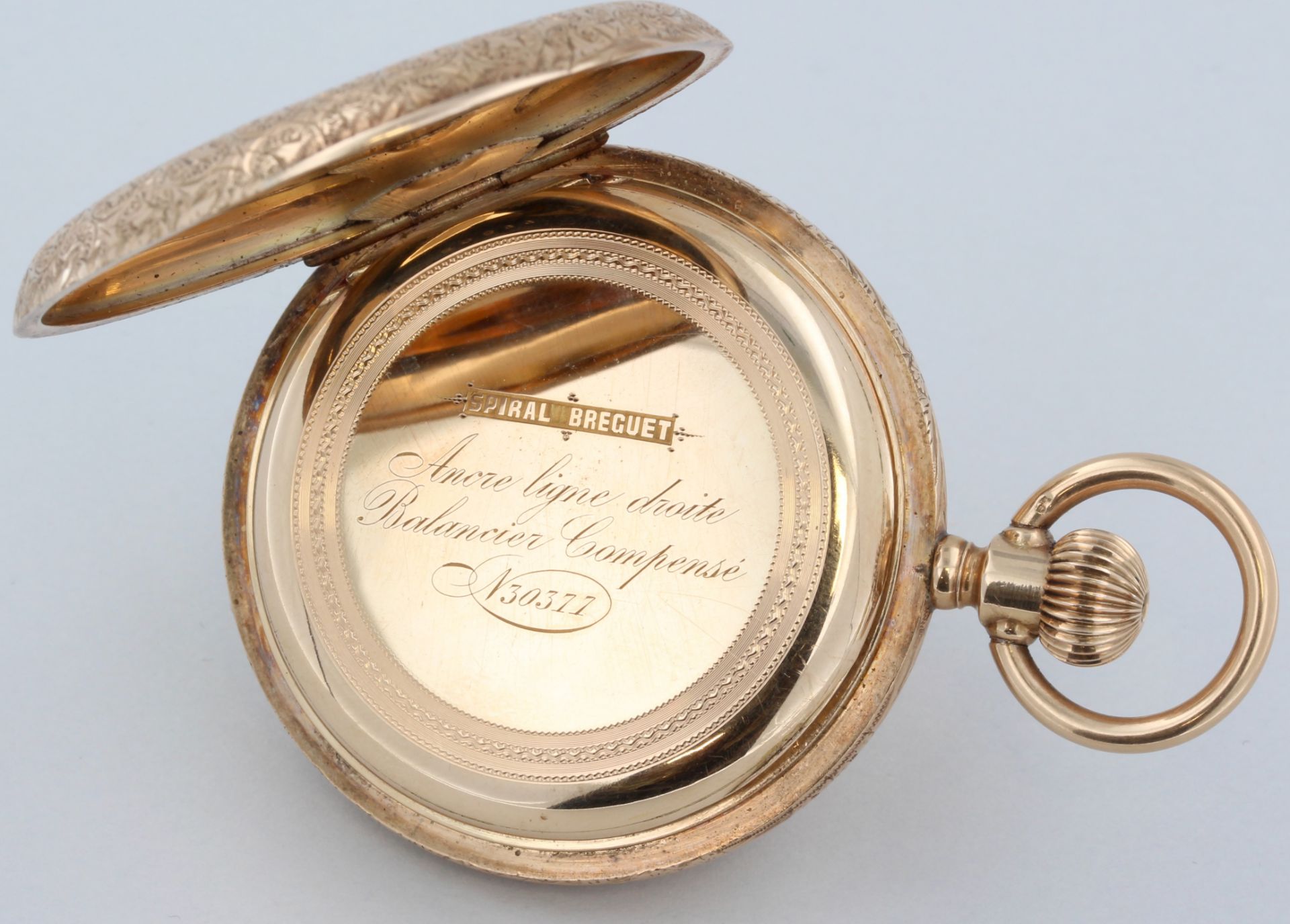 Taschenuhr, 2 Deckel 14 kt Gelbgold, weißes Zifferblatt mit römischen und arabischen Zahlen, - Bild 4 aus 7