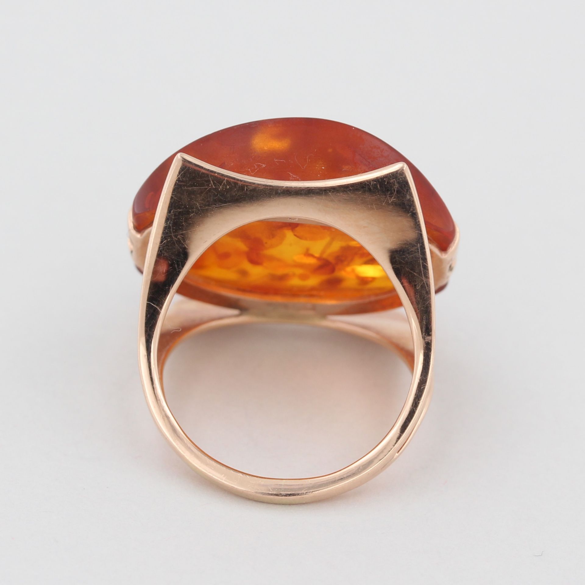 Damenring, 14 kt Gelbgold (583), mit Bernstein, punziert, ca, 5,4 g, RM 50 - Bild 3 aus 4