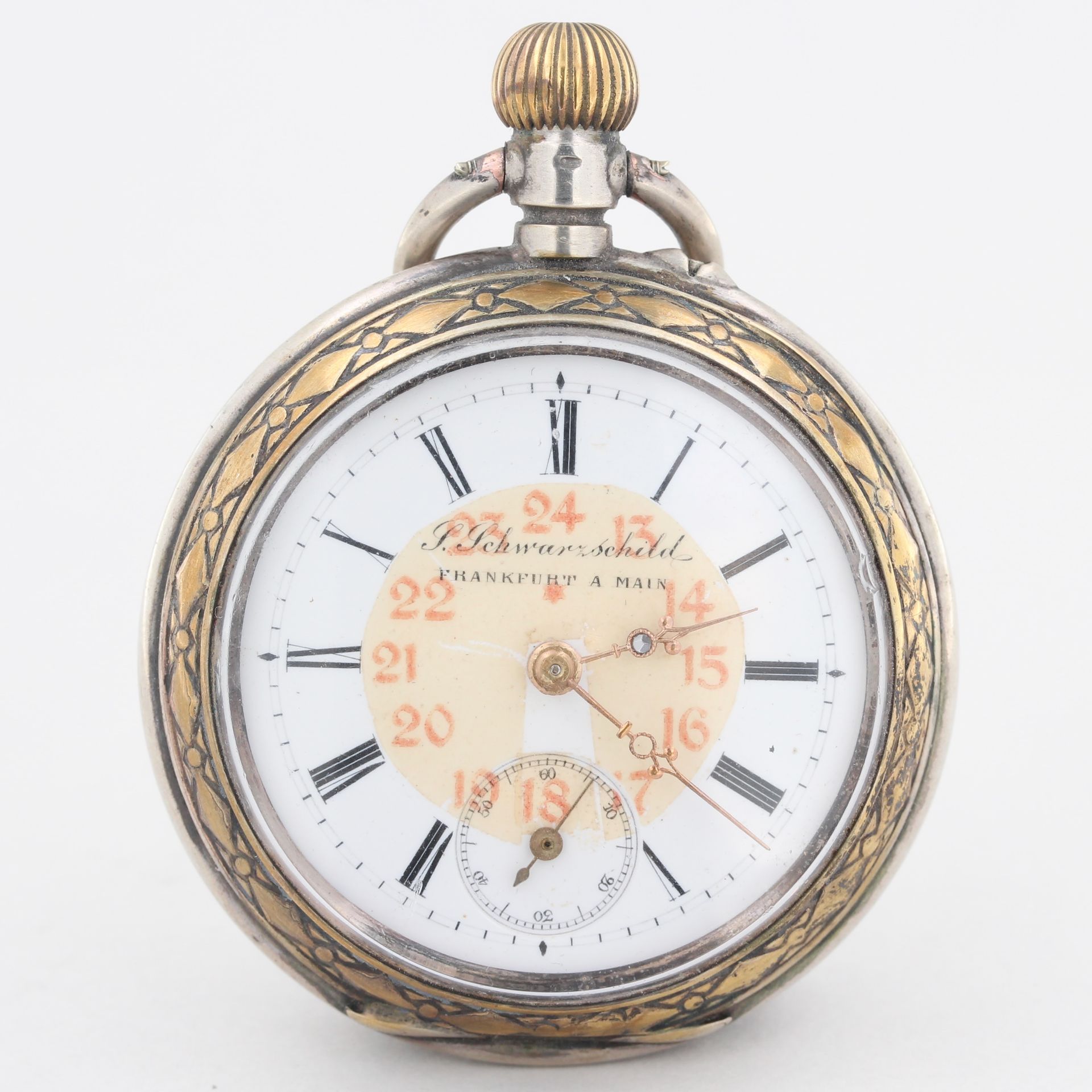 Taschenuhr, 800 Silber, S. Schwarzschild Frankfurt am Main, weißes Zifferblatt mit römischen Zahlen,