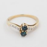Damenring, 14 kt Gelbgold, mit kleinen Diamanten und Saphiren, punziert, ca. 2,4 g, RM 53