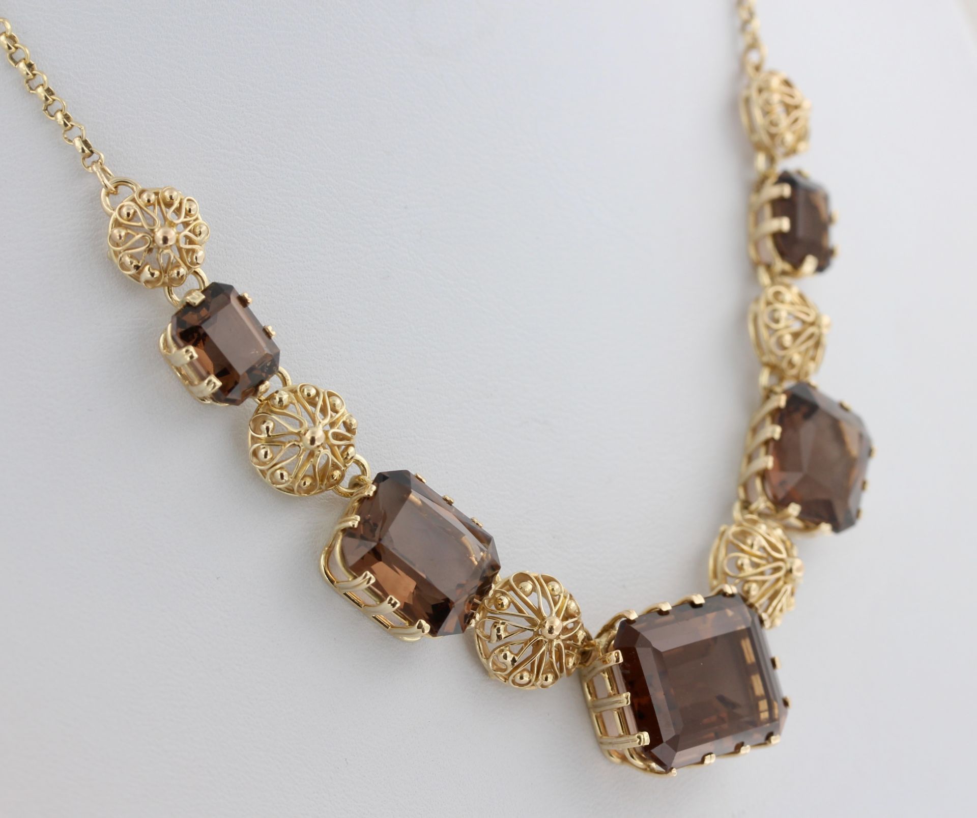 Collier Fries-Arauner, 14 kt Gelbgold, mit 5 wohl Topasen, punziert, Goldschmied Fries-Arauner - Bild 3 aus 4