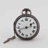 Friedberger Spindeltaschenuhr, signiert J.M. Mayr Friedberg, weißes Zifferblatt mit römischen und