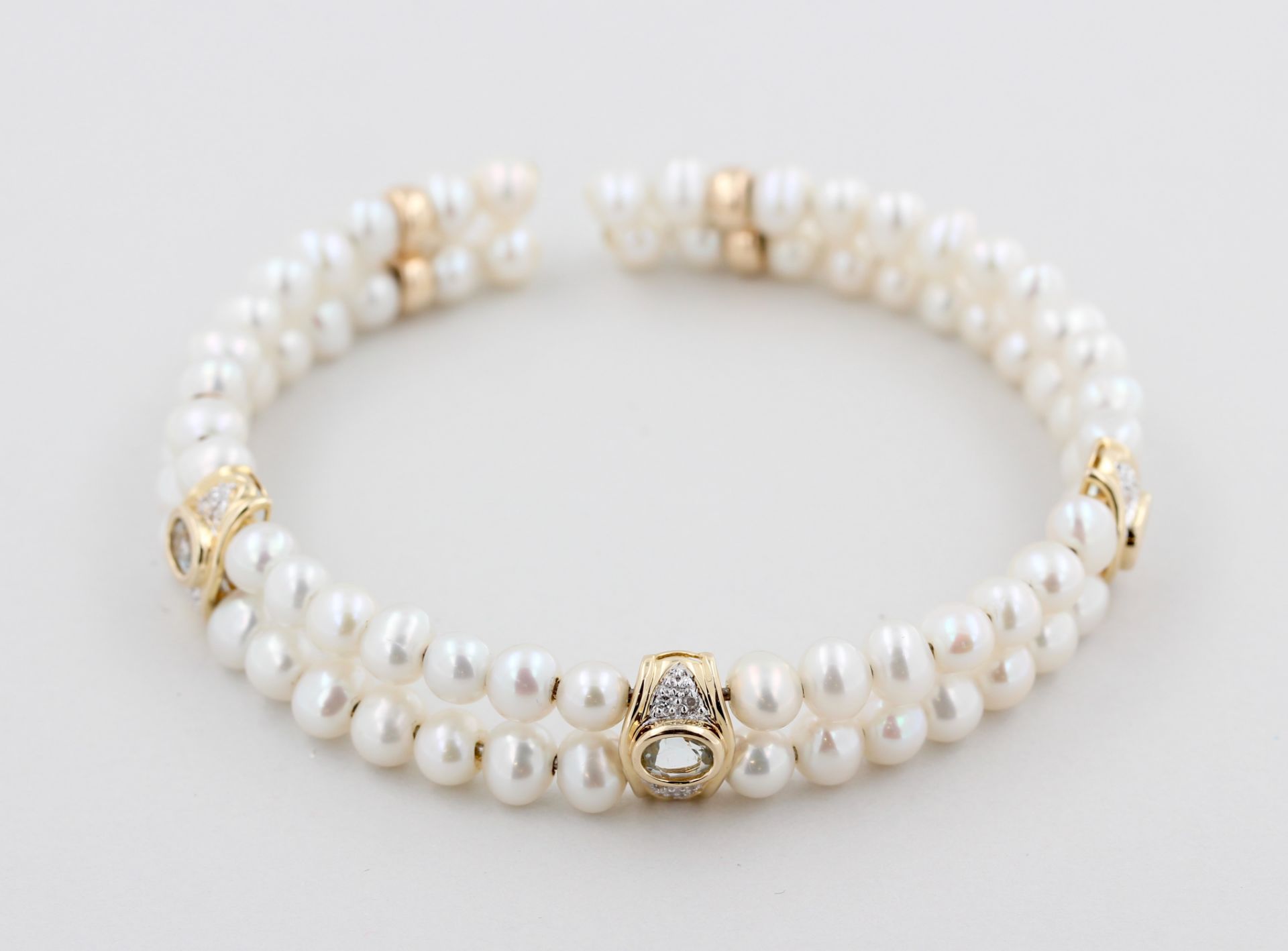 Schmuckset, 14 kt Gelbgold, Zwischenteile, teils mit kleinen Brillanten und Aquamarinen, punziert, - Bild 2 aus 5