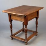 Beistelltisch, 19. Jh., Massivholz, gedrechselte Beine mit Stegen, H. 73,5 cm, B. 82 cm, T. 60,5