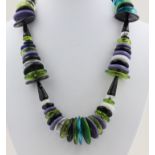 Collier , Silber Schließe, mit bunten Glasscheiben und Glaskegeln, L. 46,5 cm