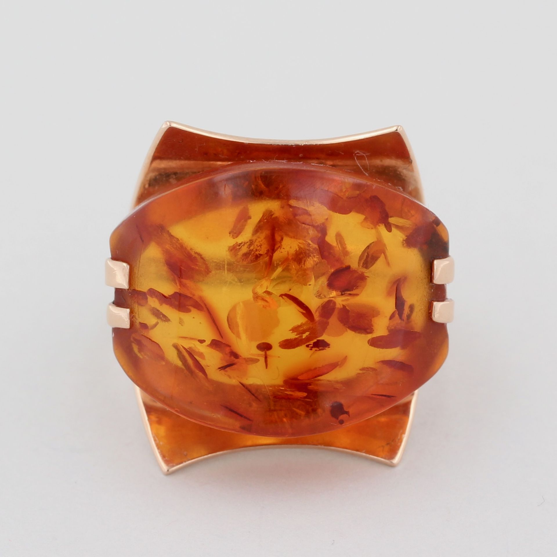 Damenring, 14 kt Gelbgold (583), mit Bernstein, punziert, ca, 5,4 g, RM 50