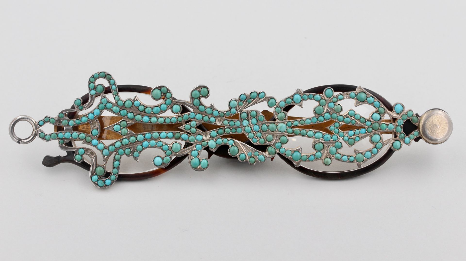 Lorgnette Silber, wohl vor 1900, 900 Silber, filigran gearbeitet, mit kleinen Türkis Cabochons (7 - Bild 5 aus 6