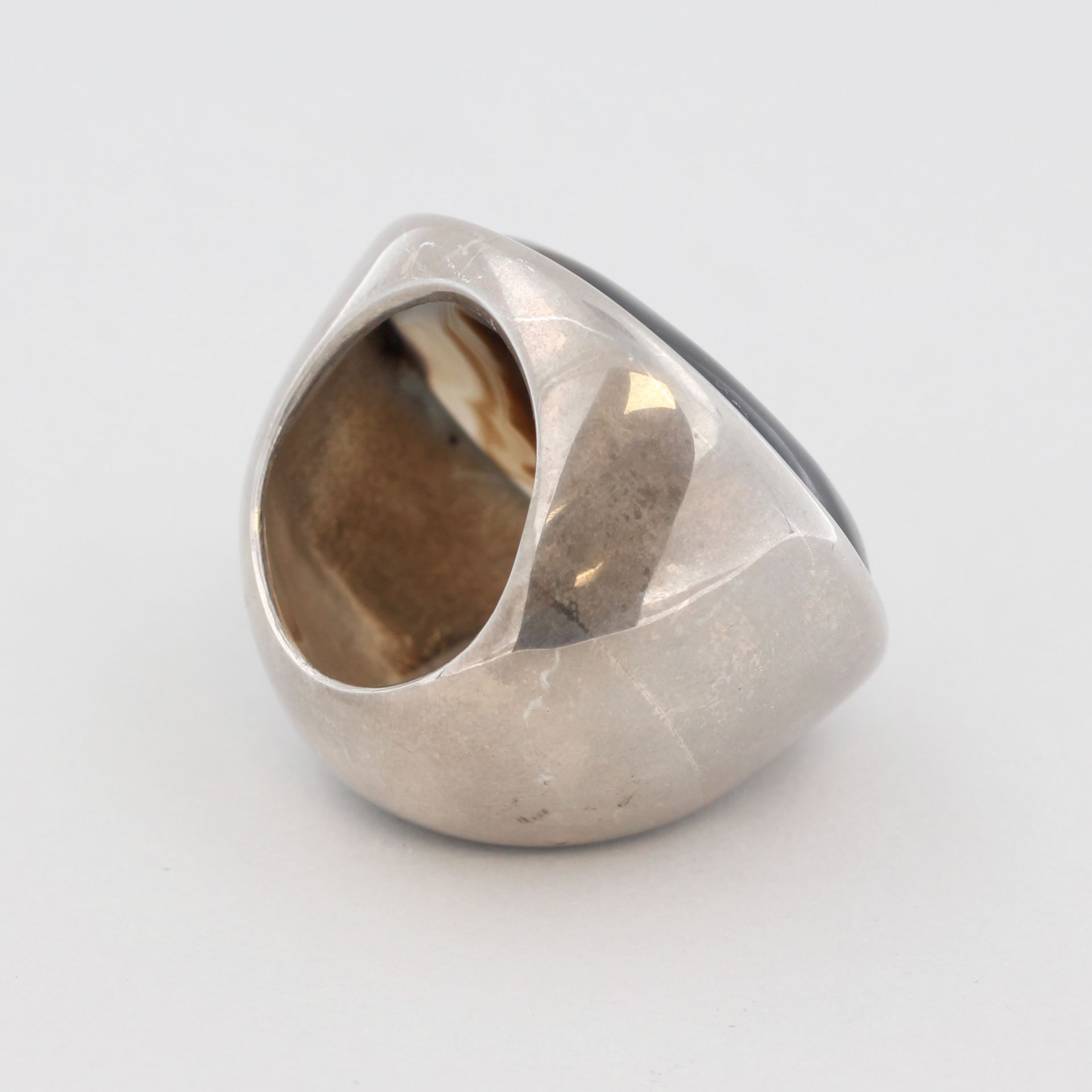 Damenring, Silber, mit großem Achat Cabochon, Ringkopf D. 3,5 cm, ca. 43,2 g, RM 55 - Bild 2 aus 3