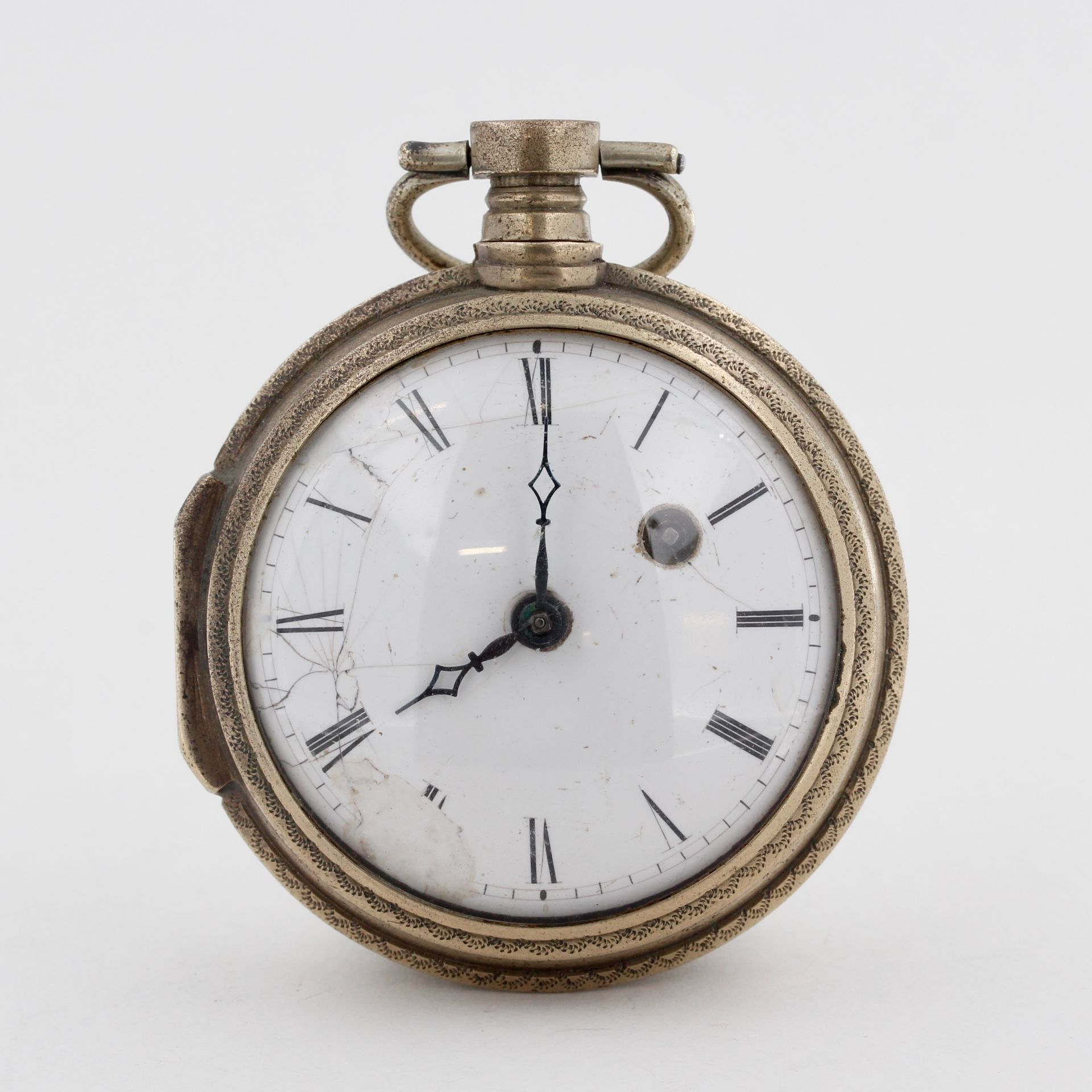 Friedberger Spindeltaschenuhr, signiert TF. Stitz bey Friedberg, weißes Zifferblatt mit römischen
