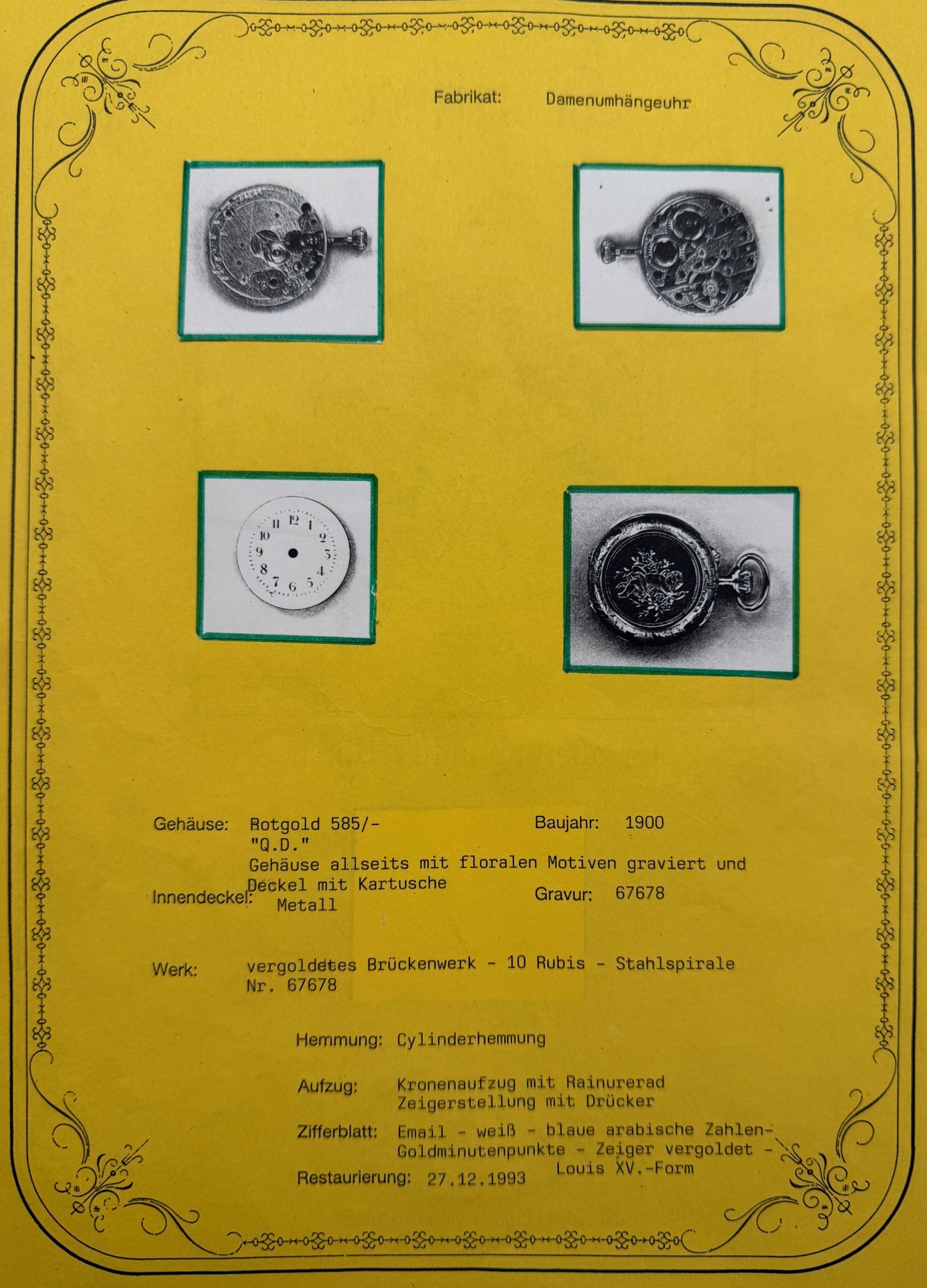 Taschenuhr, 585 Rotgold, weißes Zifferblatt mit arabischen Zahlen, Gehäuse mit floraler Gravur, - Bild 4 aus 4