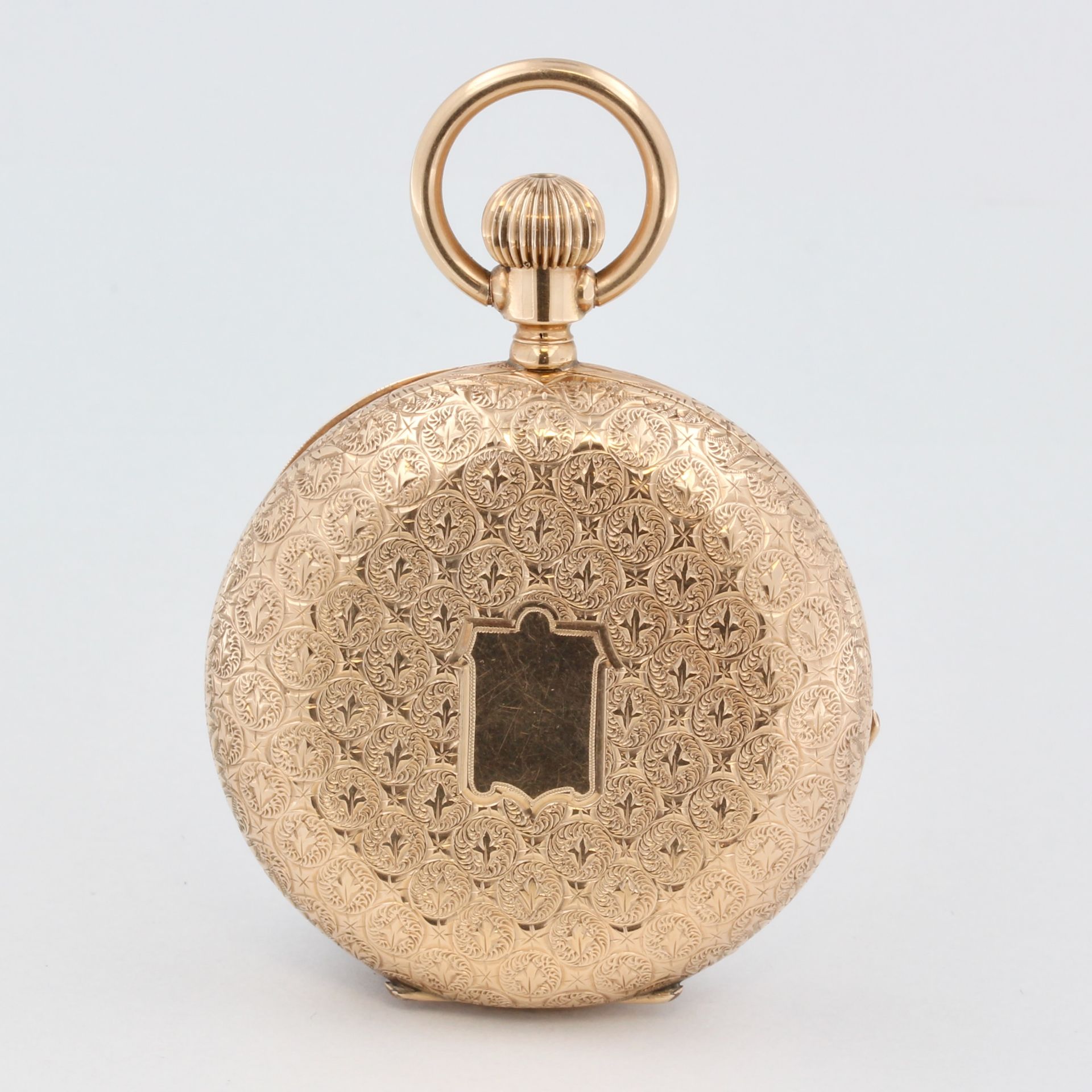 Taschenuhr, 2 Deckel 14 kt Gelbgold, weißes Zifferblatt mit römischen und arabischen Zahlen, - Bild 6 aus 7