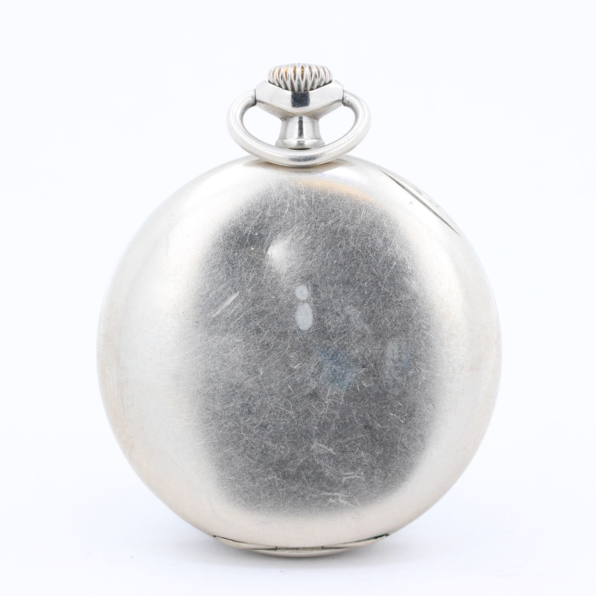 Taschenuhr Omega, wohl 30er Jahre, Omega, wohl Stahlgehäuse, weißes Zifferblatt mit arabischen - Bild 2 aus 2