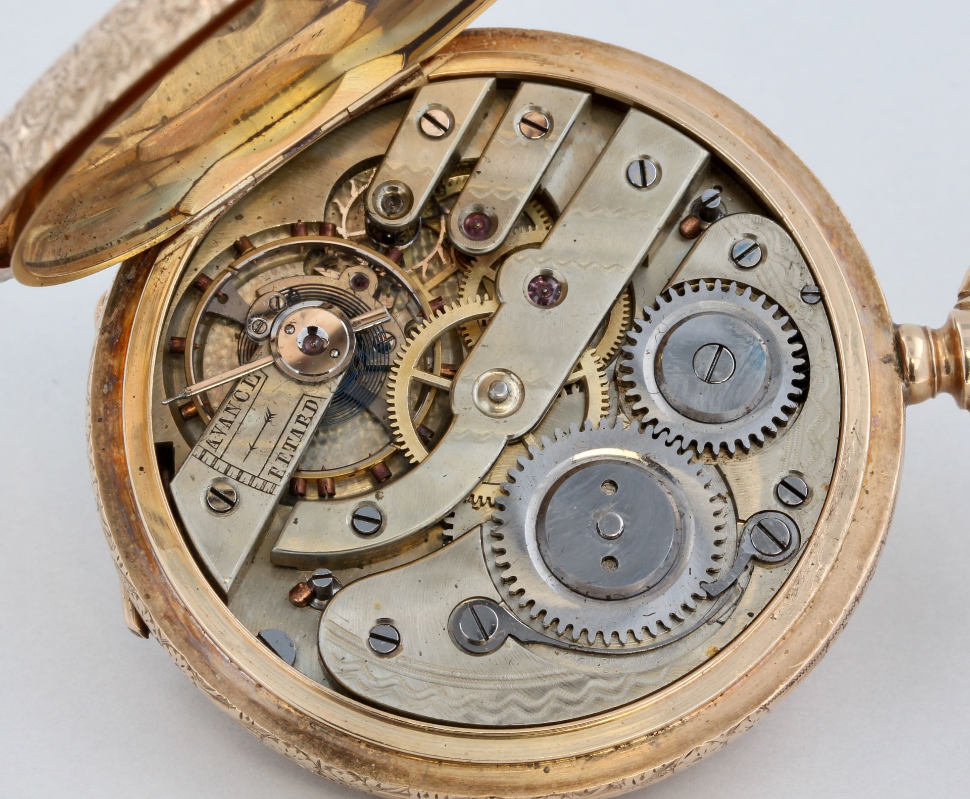 Taschenuhr, 2 Deckel 14 kt Gelbgold, weißes Zifferblatt mit römischen und arabischen Zahlen, - Bild 3 aus 7