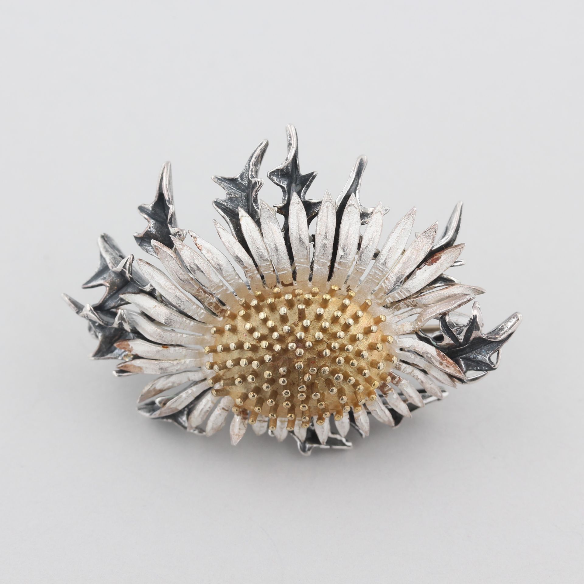 Schmuckset Silberdisteln, 835 Silber, teils vergoldet, in Form von Silberdisteln, punziert, Bartel & - Bild 2 aus 5